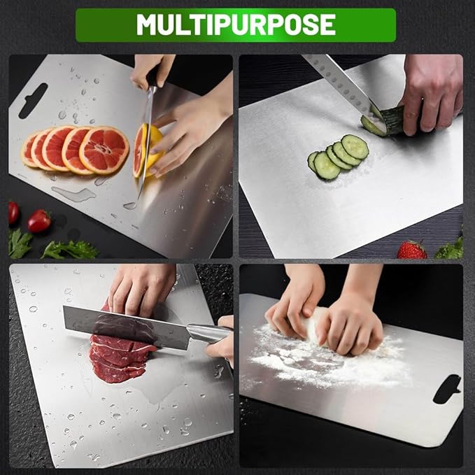 100% Pure Titanium Cutting Board for Kitchen – Non-Toxic, Double-Sided, Eco-Friendly, Dishwasher Safe, Rustproof, Knife-Friendly Chopping Board for Meat, Vegetables & Fruits (12 x 9 in)