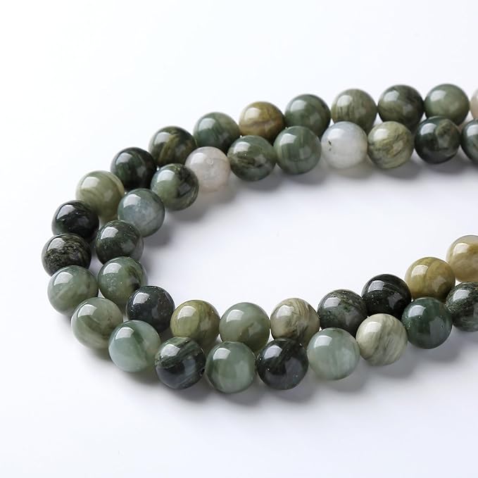 36pcs 10mm Natural Green Hair Quartz Stone Beads for Jewelry Making DIY Bracelet Necklace Accessories 15" Energy Healing Power Round Stone Beads (10mm, Green Hair Quartz)