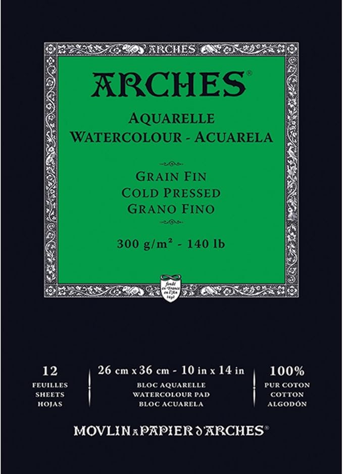 Arches Watercolor Pad 9 x 12 inches Natural White 100% Cotton Paper - 12 Sheet Arches 140 lb Cold Press Pad.