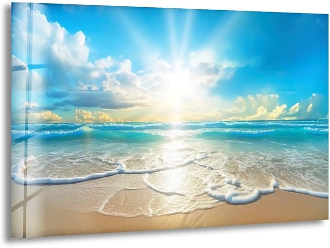 My Photostation.com 20Wx14H'' Beautiful Sunset & Ocean Glass Wall ArtTempered Glass Printing Wall Decor Large Wall Art Wall Hangings