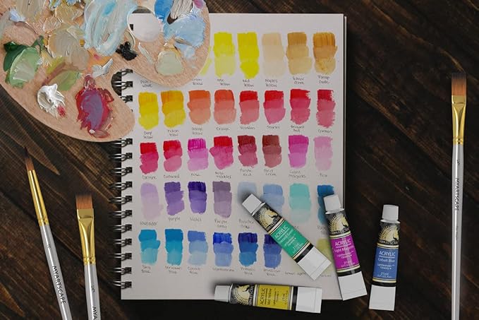 MyArtscape Acrylic Paint Set - 72 x 21ml Tubes with 3 Paint Brushes Art Supplies - Artist Quality Paints - Lightfast - Heavy Body - Highly Pigmented Colors with Great Coverage - Professional Art