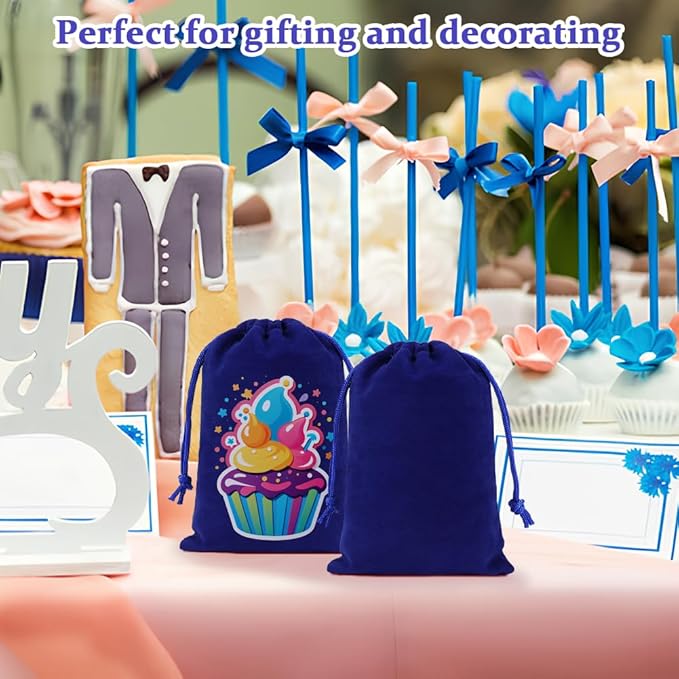 Shintop 20pcs Velvet Gift Bags, 4x6inch Blue Jewelry Bags Drawstring Coin Pouches for Dice Custom Packaging