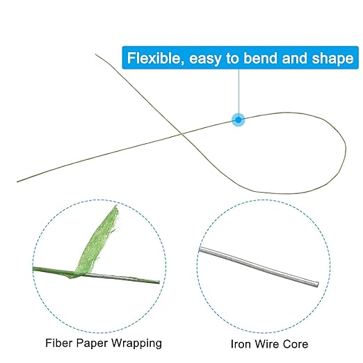 PATIKIL 28 Gauge 16" Floral Stem Wire, 100 Pcs Paper Wrapped Iron Artificial Flower Stem Accessories for DIY Bouquet Stem and Craft Decoration, Light Green