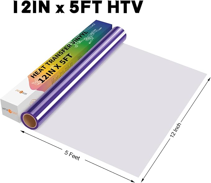 HTVRONT HTV Vinyl Rolls Heat Transfer Vinyl - 12" x 5ft Purple HTV Vinyl for Shirts, Iron on Vinyl for All Cutter Machine - Easy to Cut & Weed for Heat Vinyl Design (Purple)
