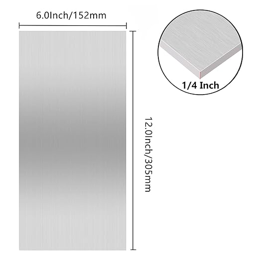 6061 T651 Aluminum Sheet Metal 6 x 12 x 1/4 Inch Flat Plain Aluminum Plate Covered with Protective Film, Heat Treatable Rectangle 6MM Thick Aluminum Metal Plate for Industrial