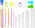 Hekisn 25Pcs Large Eye Blunt Yarn Needles Kit, Assorted Sizes Bent Tapestry Darning Needle & Stitch Markers &Threaders for Knitting, Crochet (Blue)