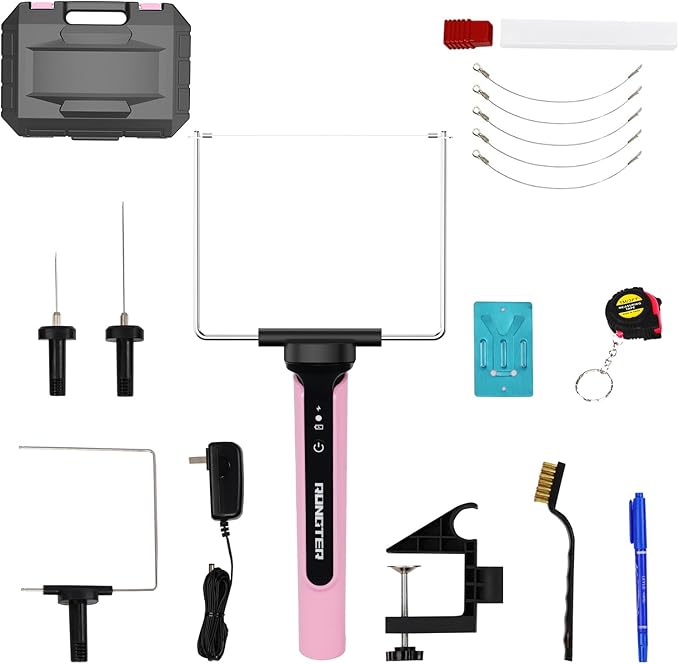 4 in 1 Hot Wire Electric Foam Cutter Kit, Styrofoam Cutting Tool 15W/ 6V with Case, Heated Foam Carving Knife Kit (Toolbox Pink)
