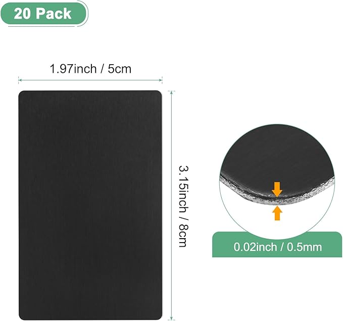 20-Pack Anodized Aluminium Laser Engraved Mount Metal Plate 3x2x0.02 Inch Engraver Blank Anodized Aluminum Sheets for DIY Laser Printing/Home/Office[Black]