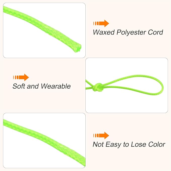 MECCANIXITY Waxed Cord 1.5mm Waxed Polyester Cord 175 Yard Wax String for Bracelet Making,Necklaces, Beading,Jewelry Making and DIY Crafts(Bright Green)