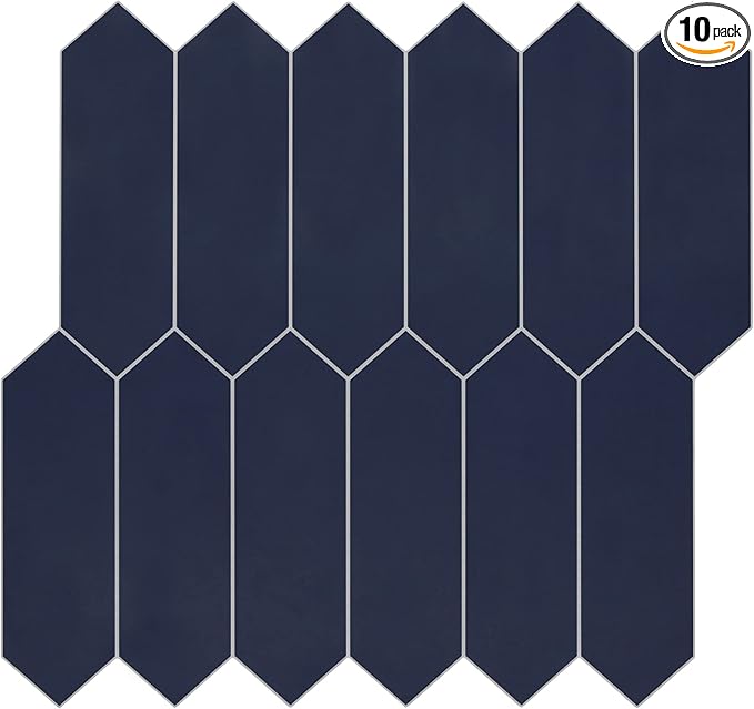 SUNWINGS Backsplash Tile for Kitchen Peel and Stick, Stone Composite Self Adhesive Tiles Long Hexagon Mosaic Wall Tile for Kitchen, 12 Inch x 11.22 Inch 10 Sheets Navy Blue