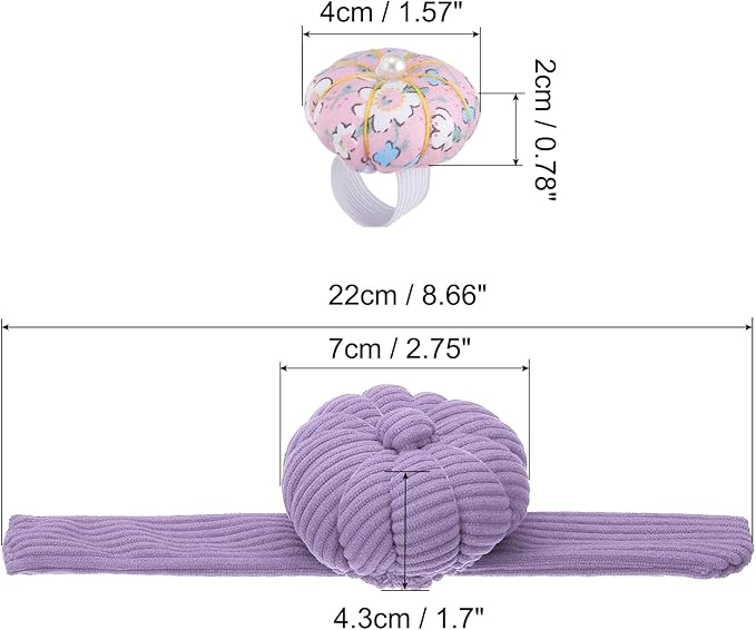 PATIKIL Wrist Pumpkin Pin Cushion, Snap Pin Cushion with Elastic Strap Ring Portable Embroidery Needle Pin Storage for Hand Craft Knitting, Lavender