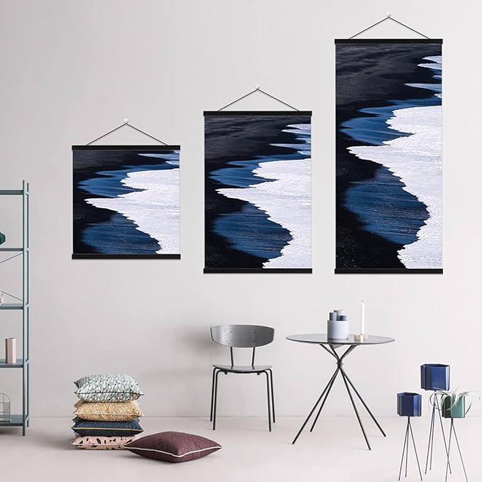Ywlake Magnetic Poster Hanger, 20x28 20 x 30 20x24 Poster Frame Wood Wooden Magnet Print Posters Dowel Scroll Hanger Hangers Hanging Kit for Walls Map Canvas Artwork (Black, 20")