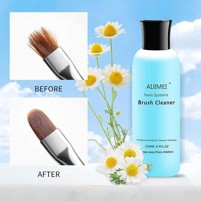 Aijimei Acrylic Nail Brush Cleaner - Liquid Paint Brush Cleaner for Nails Artists (250ml/8.5 FL.OZ)