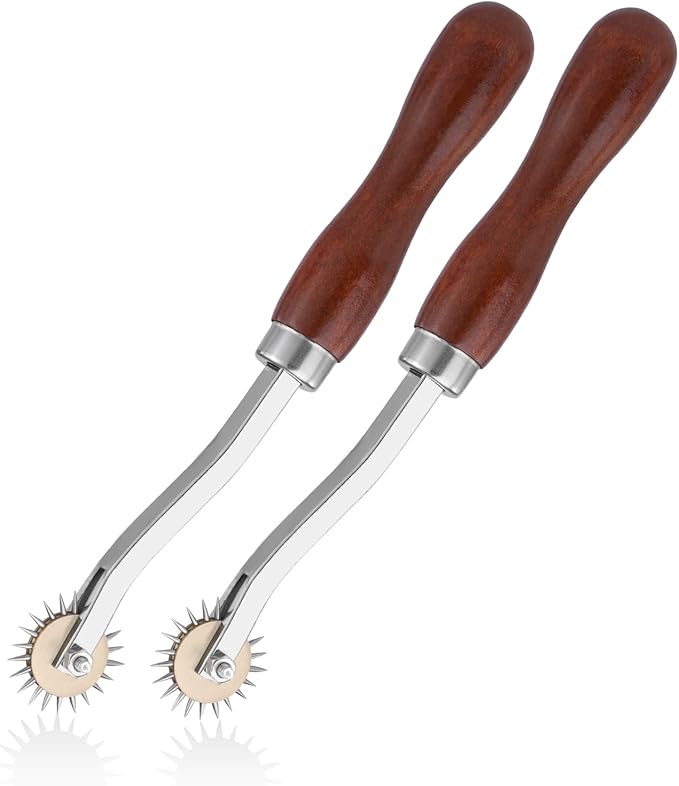 LUNARM 2 PCS Tracing Wheel Sewing Tool - Professional Stitch Marking Spacer, 4mm Leather Needle Point Tracing Wheel with Wooden Handle for Arts and Leather Crafts