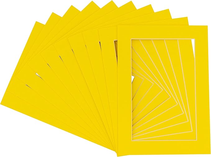 5x7 Mat for 8.5x11 Frame - Precut Mat Board Acid-Free Show Kit with Backing Board, and Clear Bags Yellow 5x7 Photo Matte Made to Fit a 8.5x11 Picture Frame Matboard for Framing, Pack of 10 Mats