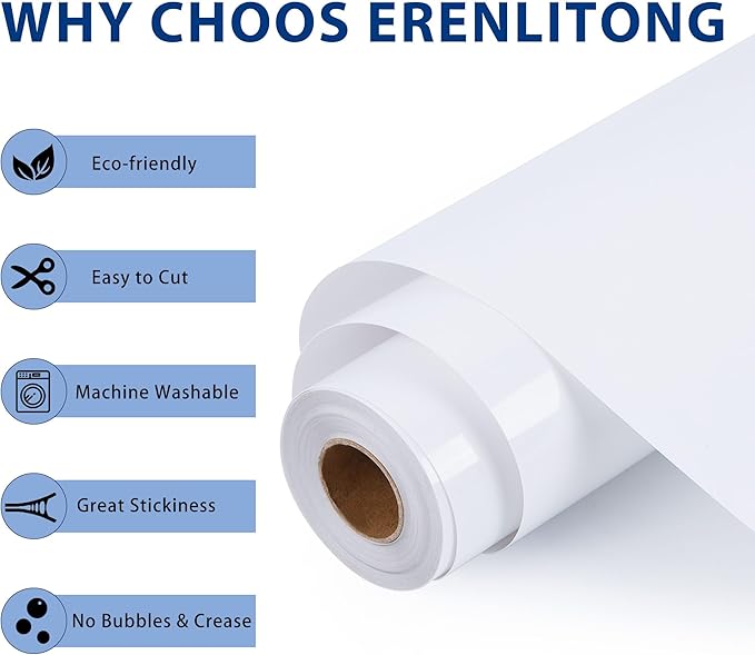 RENLITONG White Iron on Vinyl 12Inch by 50ft Roll HTV Heat Transfer Vinyl for T-Shirt HTV Rolls for All Cutter Machine - Easy to Cut & Weed for Heat Transfer Design