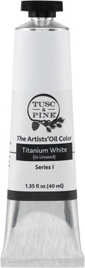 Tusc & Pine Artist Oil Paint - Titanium White (In Linseed), 40ml, Non-Yellowing, Rich & Creamy Consistency, Maximum Pigment Load, Small Batch Milled Oil Paints Made in the USA for Professional Artists