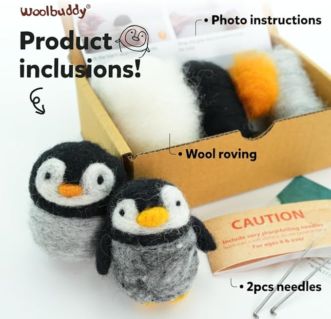 Woolbuddy Needle Felting Kit for Beginners Adults, Penguin Sea Animal Project, Includes Supplies, Two Needles, and Clear Instructions for Creative Crafts