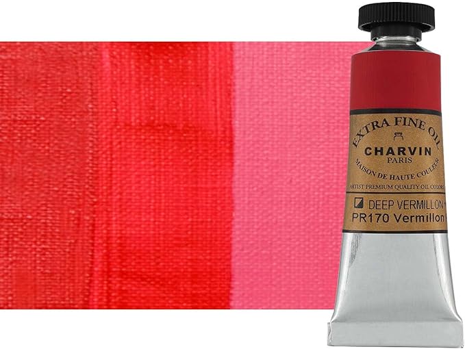 Charvin Extra Fine Oil Paint, Vermilion Deep 20 ml - Triple-Milled, Rich Texture, Poppy Oil-Based, Light-Fast, Handmade, Archival Quality