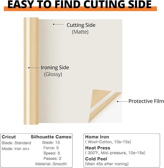 HTVRONT HTV Roll Heat Transfer Vinyl - 12" x 8ft Golden Brown HTV Vinyl for T Shirts, Gold Iron on Vinyl for All Cutting Machine - Easy to Cut & Weed & Transfer (Golden Brown)