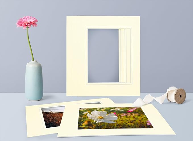 Golden State Art, 11x14 Double Mats for 8x10 - for Photos, Pictures, Frames - Acid-Free, 5 Pack, Ivory Over Ivory