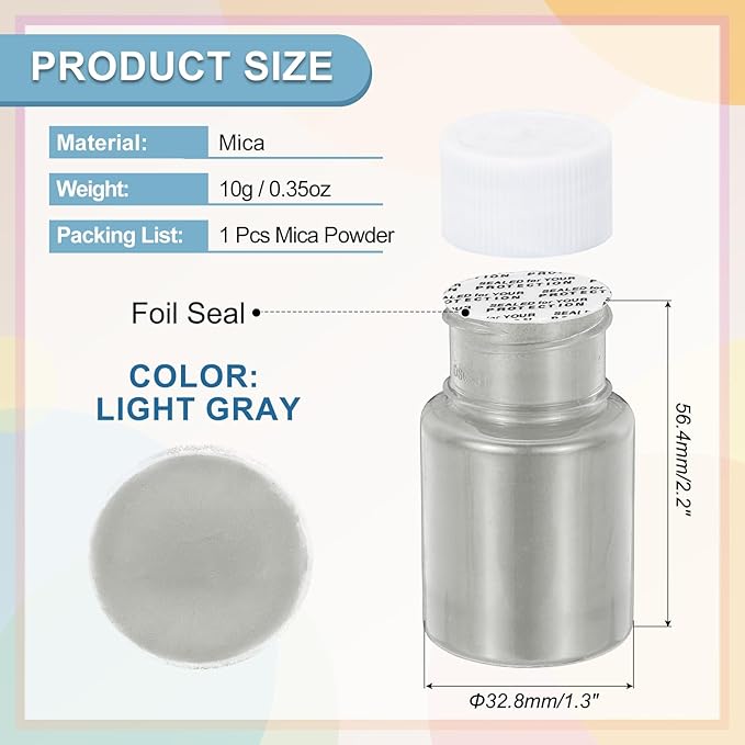 uxcell 10g/0.35oz Cosmetic Grade Mica Powder, 600 Mesh Mica Powder Natural Resin Epoxy Pigment Powders for Casting Resin, Candle Dye, DIY Nail Polish and Lip Gloss, Light Gray