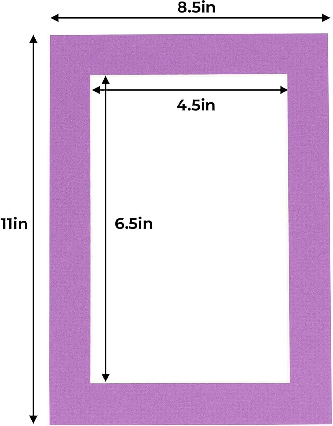 5x7 Mat for 8.5x11 Frame - Precut Mat Board Acid-Free Show Kit with Backing Board, and Clear Bags Dark Purple 5x7 Photo Matte Made to Fit a 8.5x11 Picture Frame Matboard for Framing, Pack of 10 Mats
