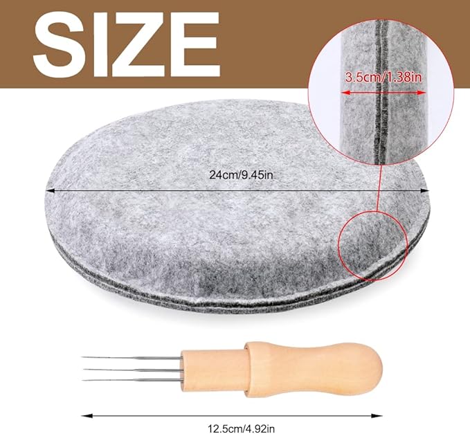WONVOC Needle Felting Pad, 9.44 x 9.44 x 1.38 Inch, Grey Sponge Needle Felting Mat with Felting Needle Tool with 3 Needles Accommodates Any Felting Project