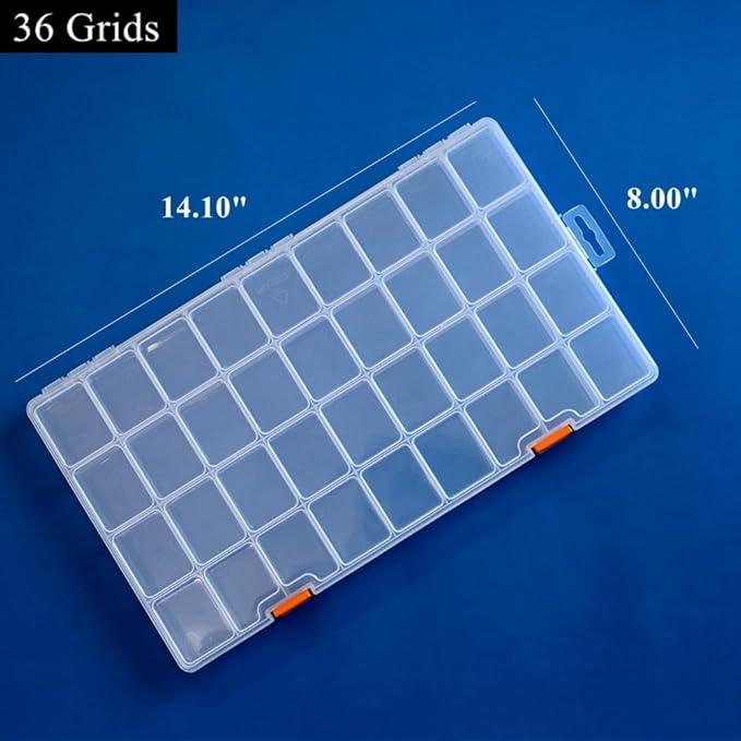 BangQiao 3 Pack 36 Grids Clear Plastic Storage Box with Dividers, Transparent Organizer Container Case for Small Parts, Bead, Button, Jewelry, Diamond, Craft Supplies,Sewing Kit, DIY Accessories