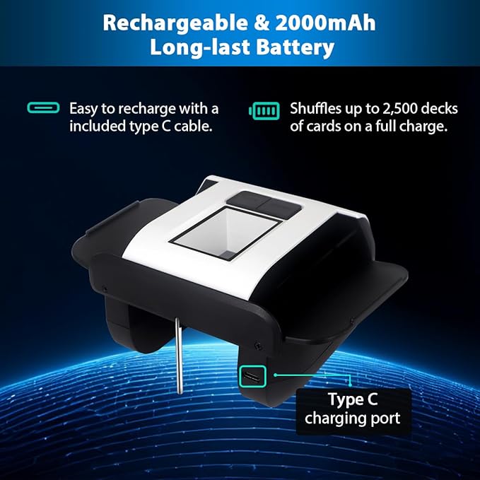 S1 Automatic Card Shuffler with 2000mAh Rechargeable Built-in Battery, 2 Deck Ultra Quiet Shuffling Machine