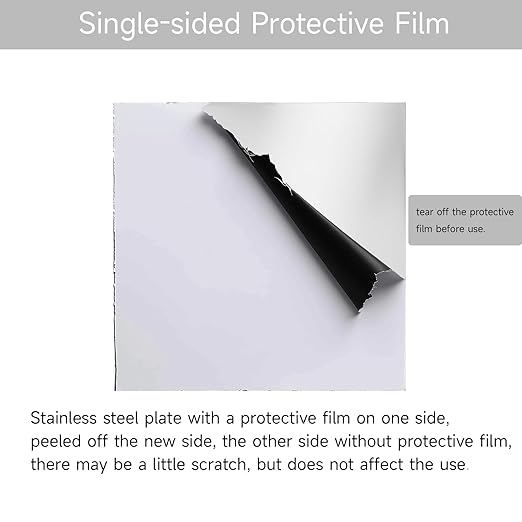 304 Stainless Steel Sheet - 2PCS 12" X 12" X 1/32" Thin Stainless Steel Plate 1/32 Inch Thickness with Protective Film Metal Sheets Shim Stock for Kitchen DIY Crafting (305 x 305 x 0.76 mm)
