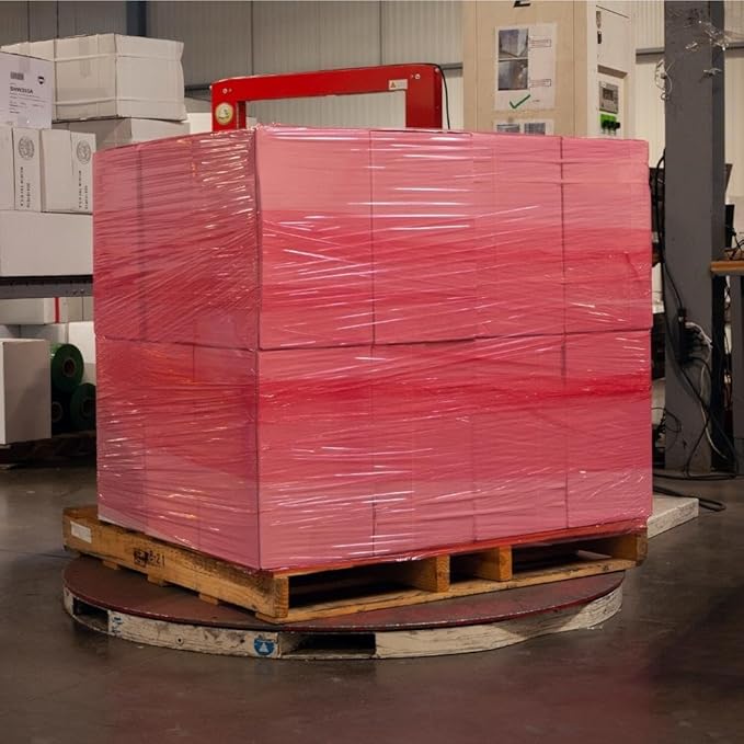 PSBM Red Stretch Wrap, 15 Inch x 1476 Feet, 8 Pack, Tinted Pre-Stretched Shrink Wrap Film for Moving, Packaging, Pallet Wrapping