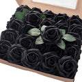 Floroom Artificial Flowers 50pcs Real Looking Black Foam Fake Roses with Stems for DIY Wedding Bouquets Centerpieces Arrangements Party Tables Home Halloween Decorations