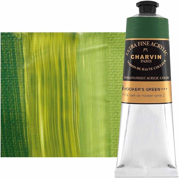 Charvin Extra Fine Professional Acrylic Paint - Hooker's Green, 150ml Tube, Triple-Milled, Lightfast Pigments, Open Stock Artist Acrylic Paints in Nature-Inspired Hues