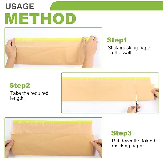 2 Roll 12Inchx50Feet Pre-Taped Masking Paper Roll - Heavy Painters Paper with Adhesive, Tear-Resistant for Auto Body, Wall Painting, Floor Protection, Furniture&DIY Projects (2, 12inch*50feet)