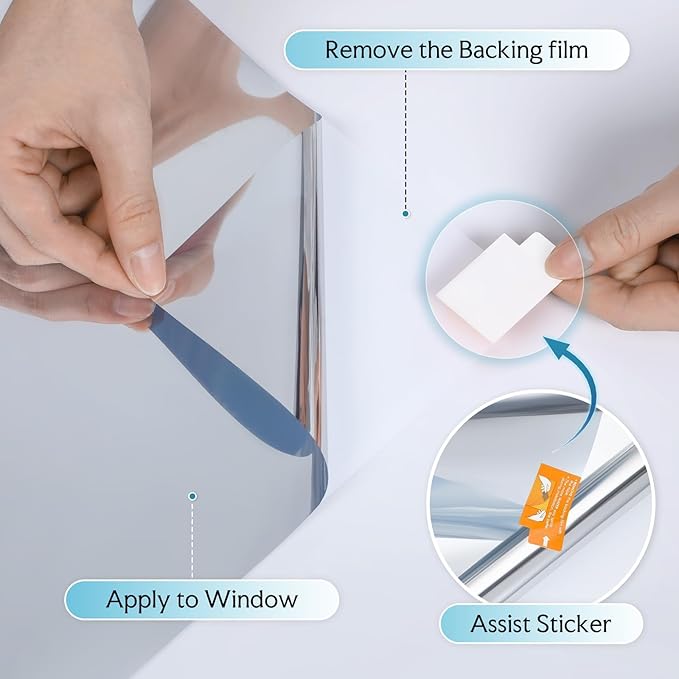 DOWELL One Way Window Privacy Film with 3 Tools Window Tint for Home Sun Blocking Heat Control Anti UV Reflective Mirror Covering See Out Not in for House and Office Silver 17.5" X 78.7"