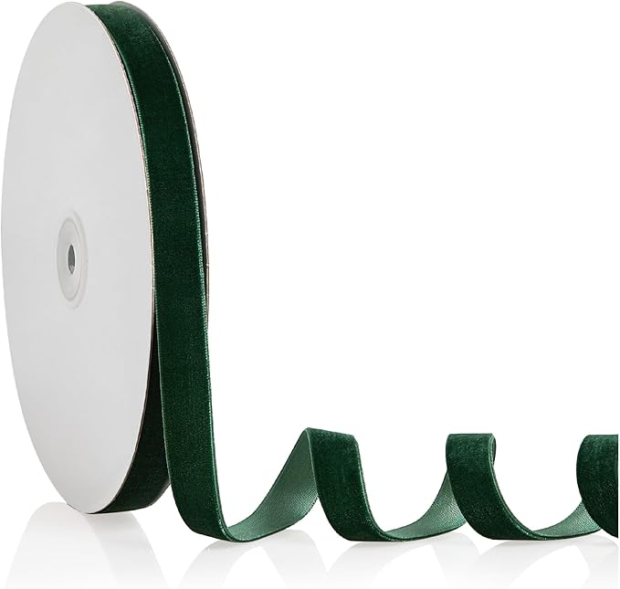 5/8" X 20 Yards Forest Green Velvet Ribbon for Christmas Tree Wreath Decoration Handmade Crafts Ornaments Gift Wrapping & Bow Making