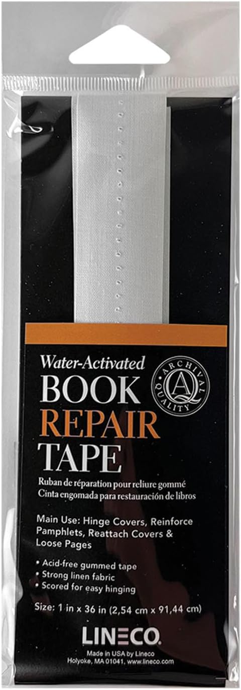 Lineco, Water-Activated Book Repair Tape, for Hinge Covers, Repair Pamphlets, Covers and Paper Pages, Non-Yellowing, Neutral pH, 1 Inch x 36 Inch