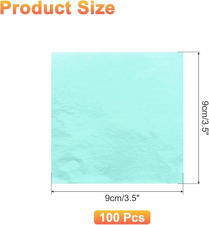 uxcell 100pcs Leaf Sheets, 3.5" x 3.5" Foil Sheets Paper Sheets for DIY Crafts Painting Nails Resin Furniture Decoration(Cyan)