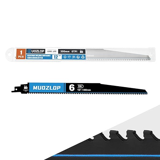 1 Pack 12 inch Reciprocating Saw Blades Set，6 TPI High Carbon Saw Blades for Wood with Nails ，Saw Blades with Organizer Case (1, 6T/12inch)