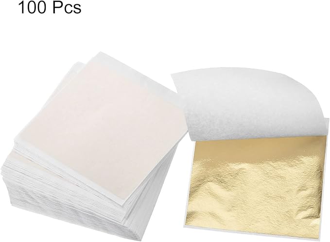 MECCANIXITY Gold Leaf Foil Sheet, Light Golden Leaf Papers, 3.3 x 3.1inch for Art Decoration, Sculptures, Painting, Pack of 100