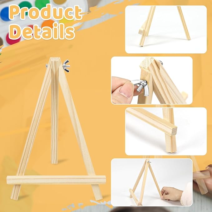TKOnline 10PCS 9 Inch Wood Easels, Easel Stand for Painting, Art Craft Painting Party Easel, Tabletop Easels, Tripod, Canvas Photo Picture Sign Holder