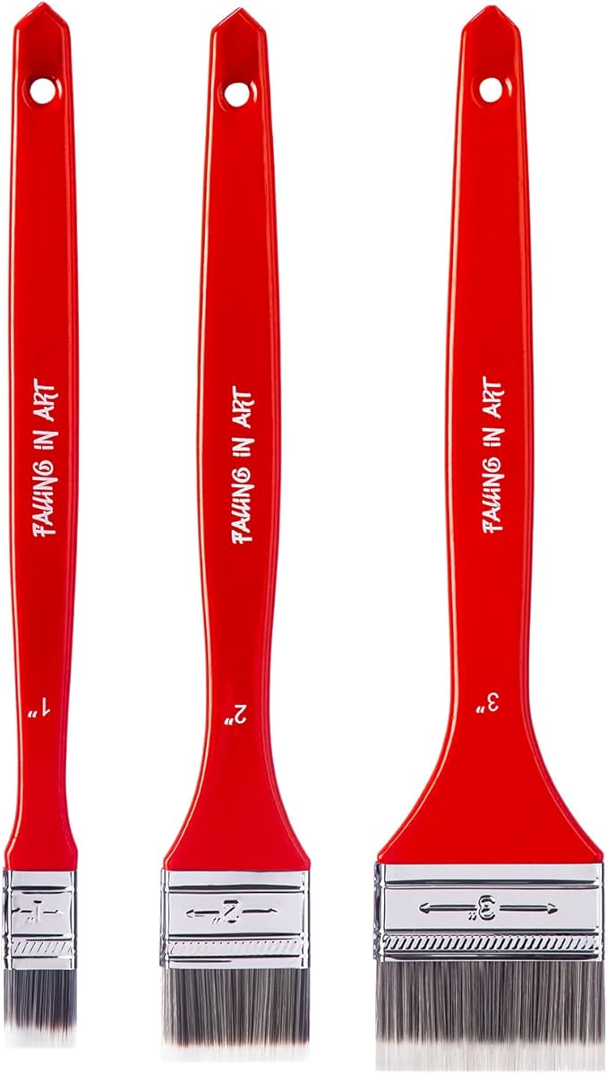 Falling in Art Flat Paddle Paint Brush Set with Long Handle, Large Scale Brush for Oil and Acrylic Paints(1 Inch,2Inch,3Inch)