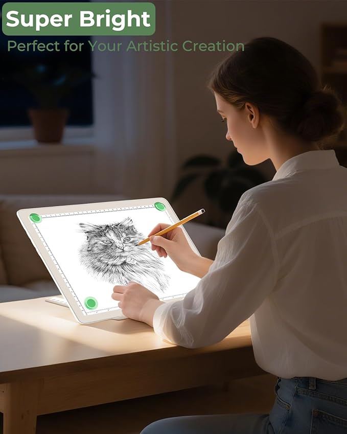 A4 Tracing Light Box for Drawing,Bawaslom Rechargeable Light Pad with Adjustable Stand and Strong Magnets,Ultra-Thin & Bright LED Drawing Board for Vinyl Weeding,Diamond Painting Art,Sketching