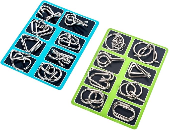 Ahyuan Metal Wire Puzzles Set of 16 Large Thick IQ Test Mind Games Toys Brain Teaser Puzzles Metal Wire Magic Trick Toy Metals IQ Puzzle Fidget Toys Party Favors for Kids Adults Challenge (Silver)