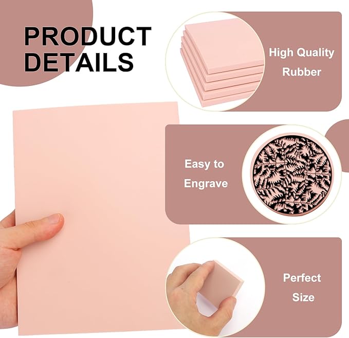 10 Pcs 8"x 6" Rubber Carving Blocks, Linoleum Blocks, Stamp Carving Blocks for Printmaking, Linocut Artists, Crafts and More,(Pink)