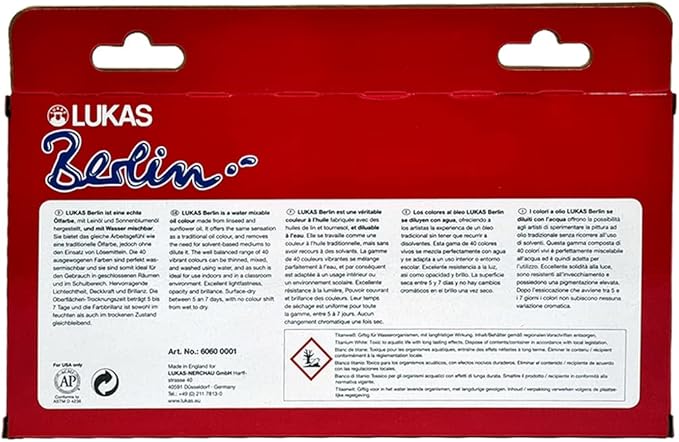Lukas Berlin Pro Artists Water Mixable Oil Paint Set of 10 (20mL) Selection Set of 10-20 ml Tubes, Water Soluble, Lightfast Pigments, Quick Drying, Easy Clean-Up, Eco-Friendly, Professional Quality