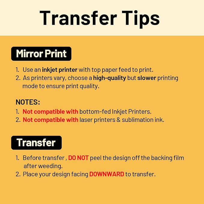 TransOurDream Heat Transfer Paper for t Shirts Heat Press (10 Sheets, 8.5"x11") Printable Heat Transfer Vinyl for Inkjet Printer Light Iron on Transfers for Tshirts Cuttable & Self-Positionable