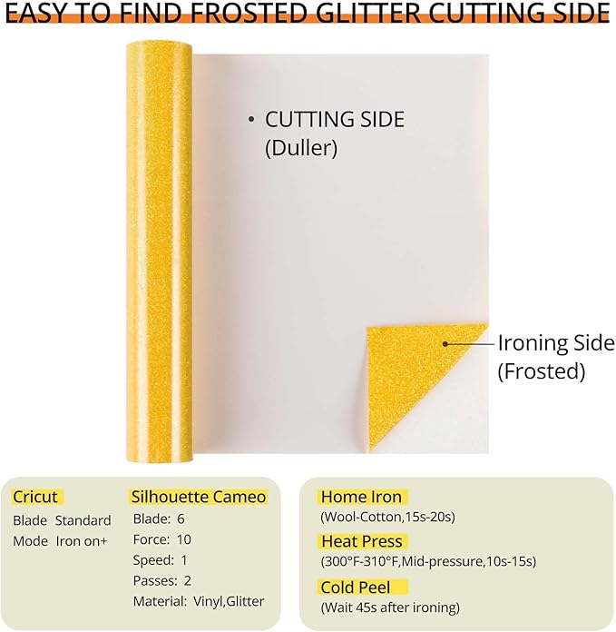 HTVRONT Yellow Glitter HTV Heat Transfer Vinyl Rolls - 10" x 8ft Neon Yellow Glitter HTV Vinyl for Shirts, Glitter Iron on Vinyl for All Cutter Machine - Easy to Cut & Weed (Neon Yellow)
