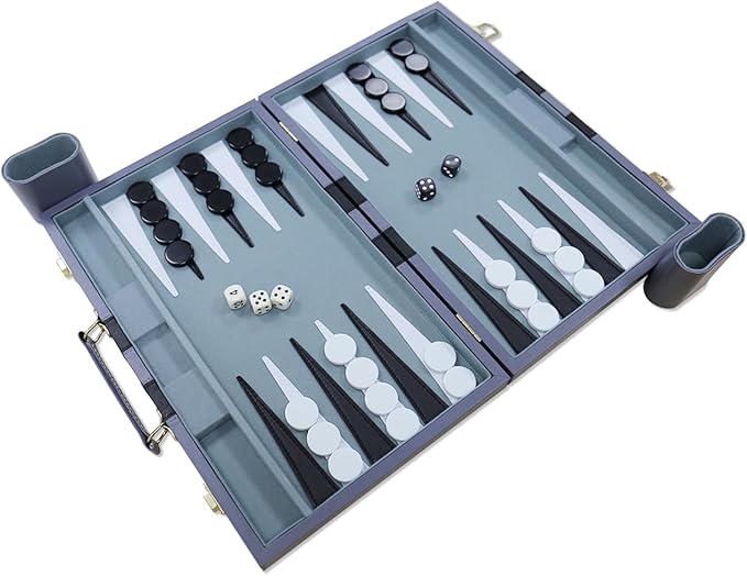 Backgammon Set - Classic Board Game with Premium Leather Case - Portable Travel Strategy Backgammon Game Set for Adults, Kids - Suitable as (11inch, Gray)